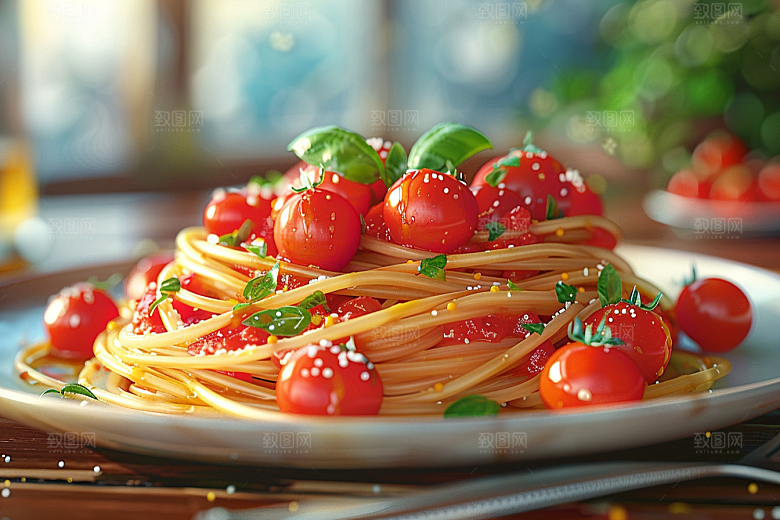 意大利面高清美食插画