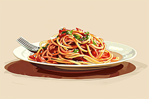意大利面彩色肉酱面插画