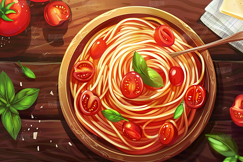 意大利面肉酱面高清插画