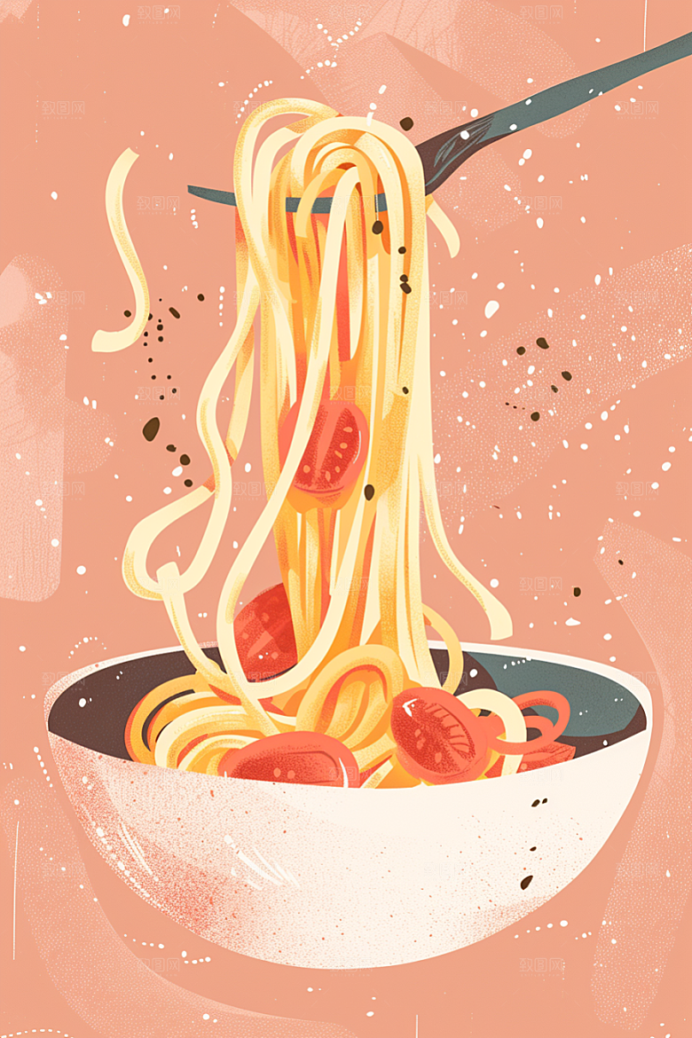 意大利面彩色面条插画