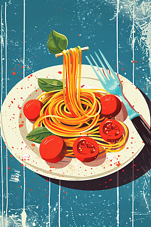 意大利面彩色面食插画