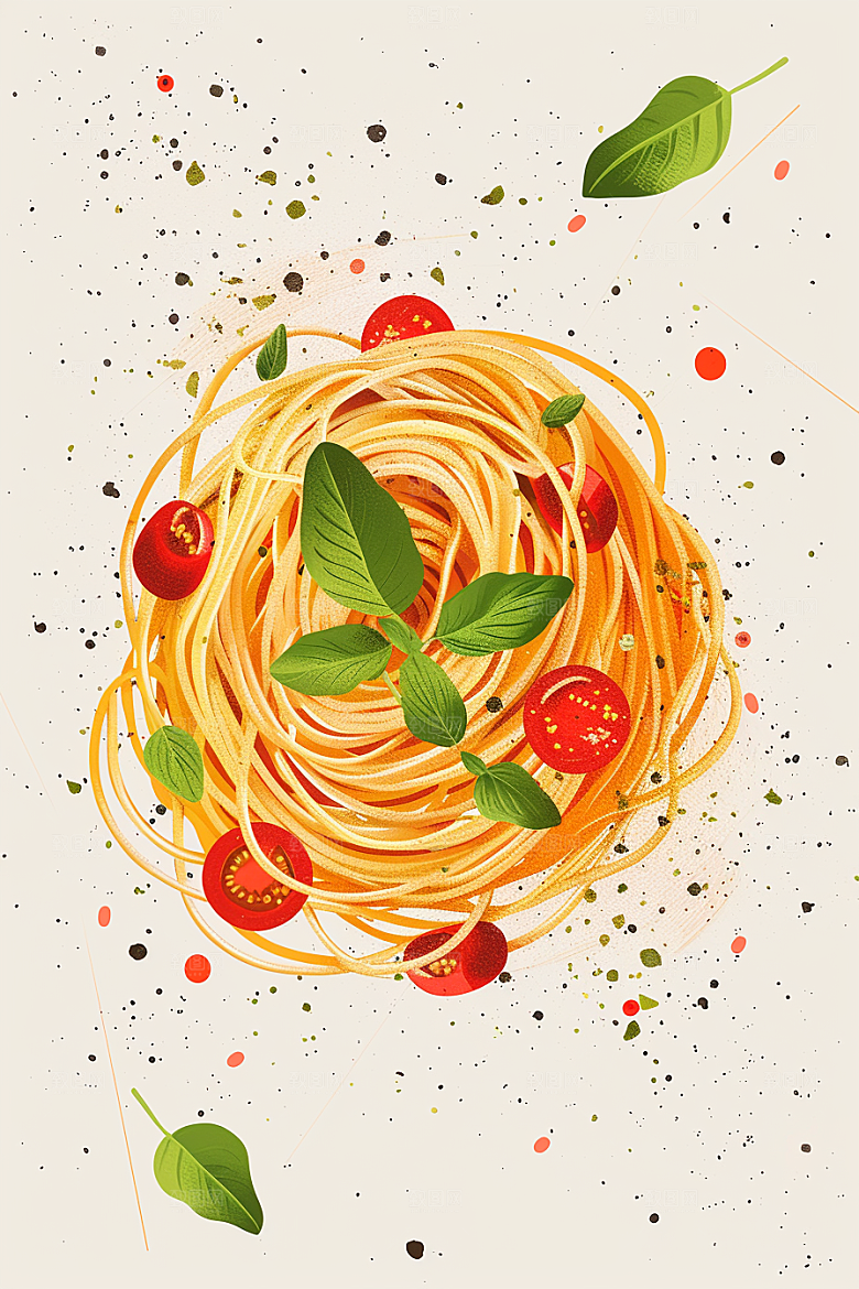 意大利面绘本风美食插画