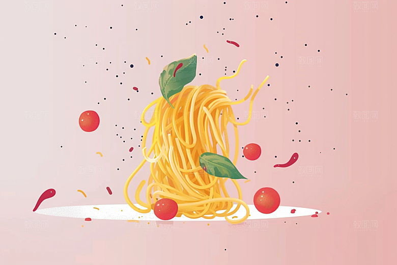意大利面手绘艺术感插画