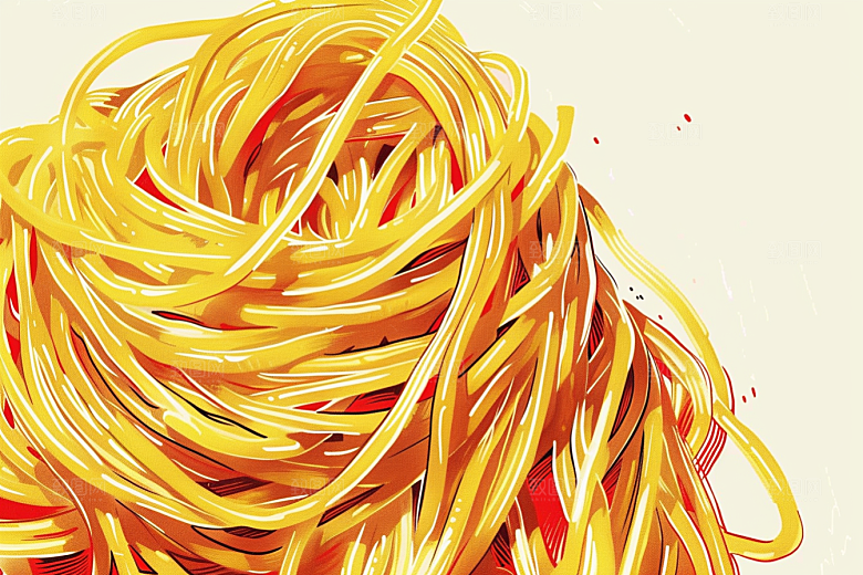 意大利面肉酱面绘本风插画