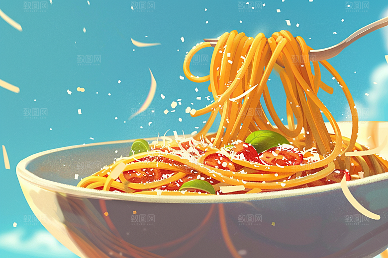 意大利面清新面条插画