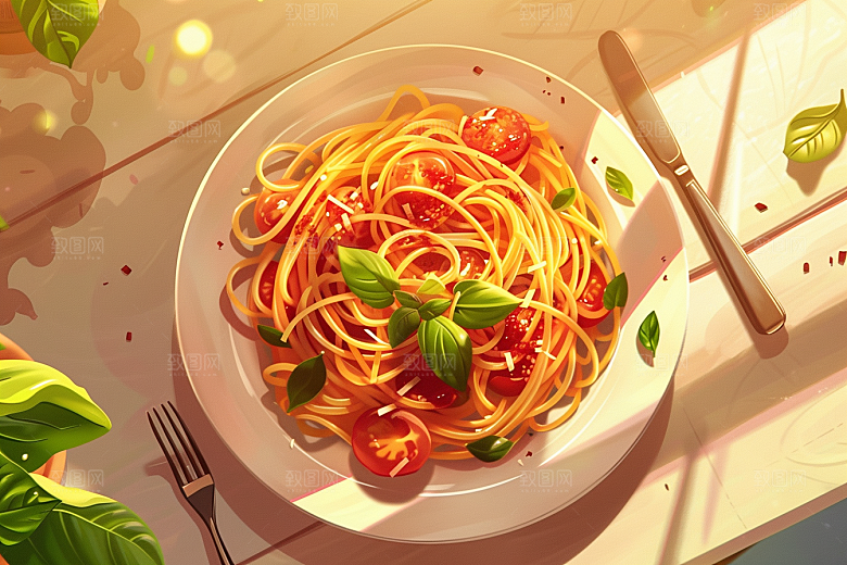 意大利面美食面食插画