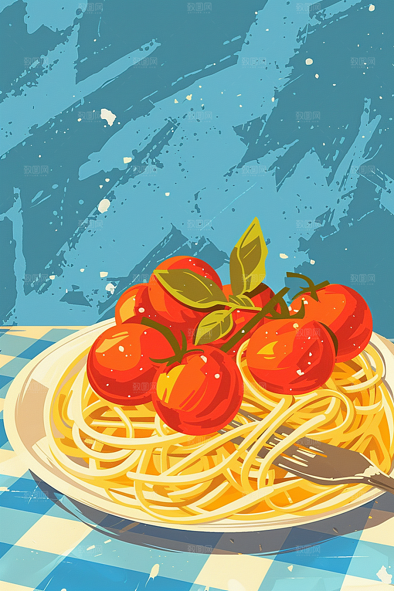 意大利面美食卡通插画