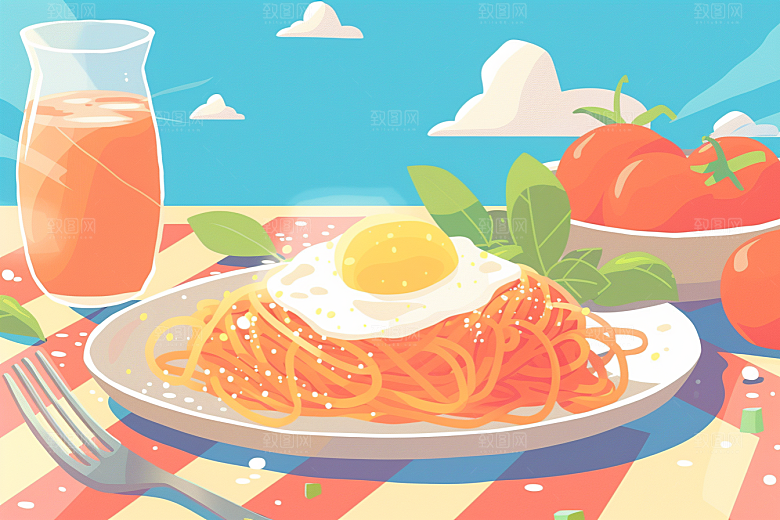 意大利面面食肉酱面插画