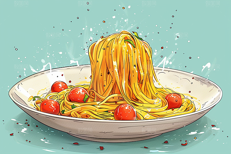 意大利面美食西餐插画