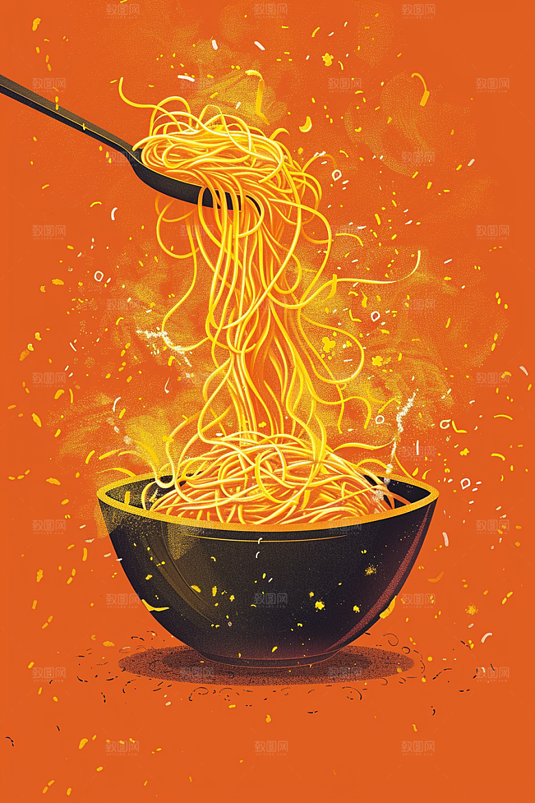 意大利面手绘艺术感插画