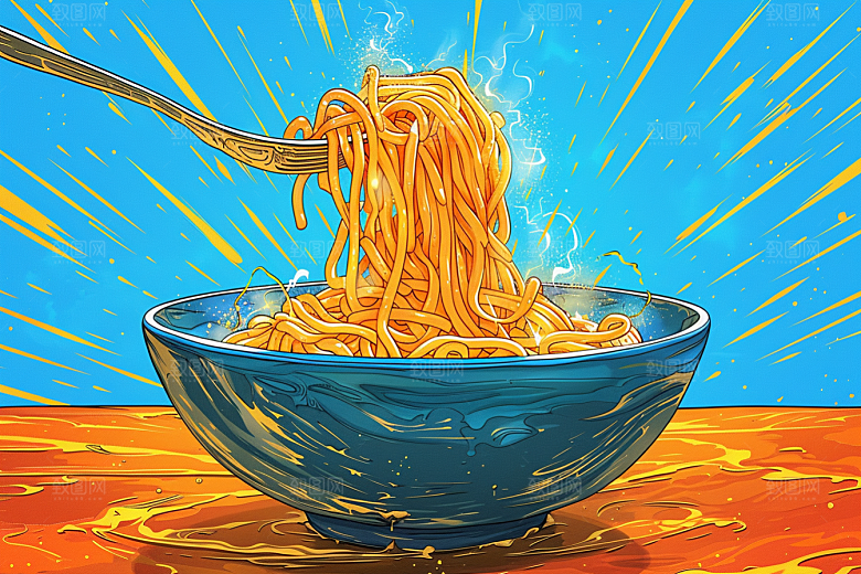 意大利面肉酱面绘本风插画