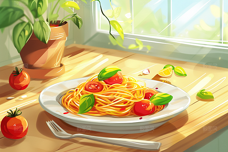 意大利面高清卡通插画