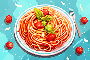意大利面手绘美食插画