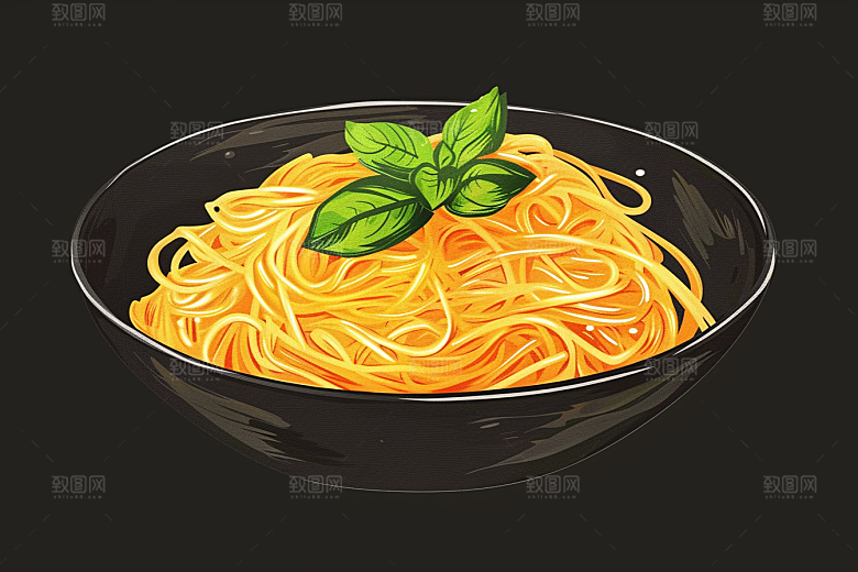 意大利面西餐手绘插画