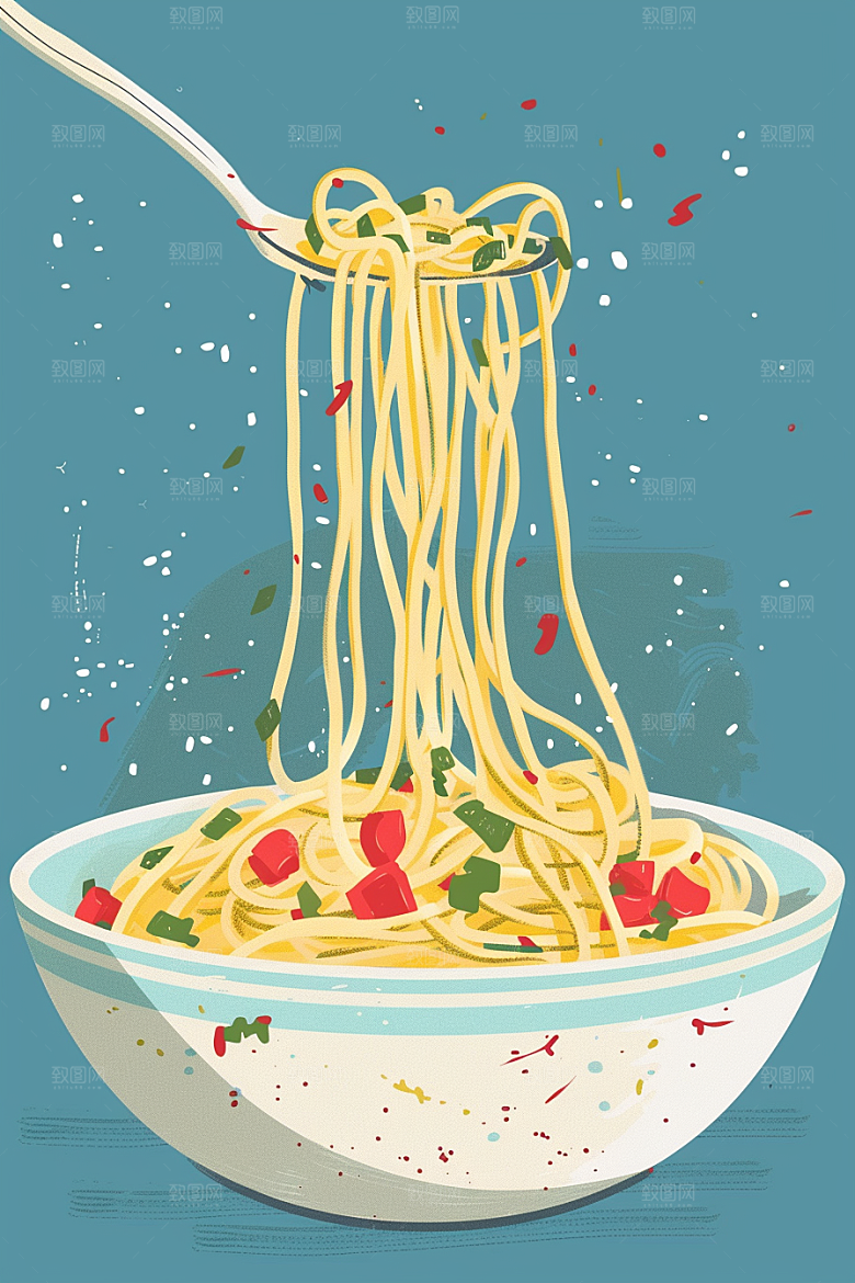 意大利面西餐彩色插画