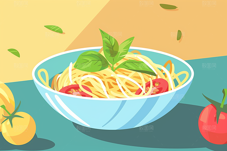 意大利面高清手绘插画