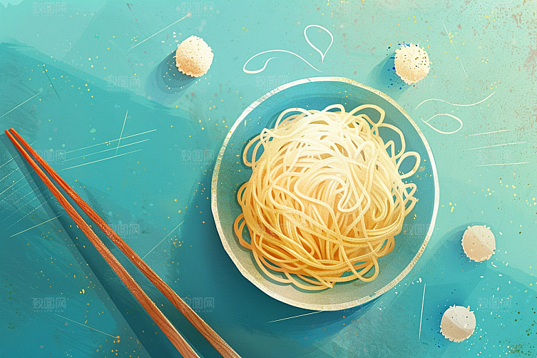 意大利面手绘卡通插画