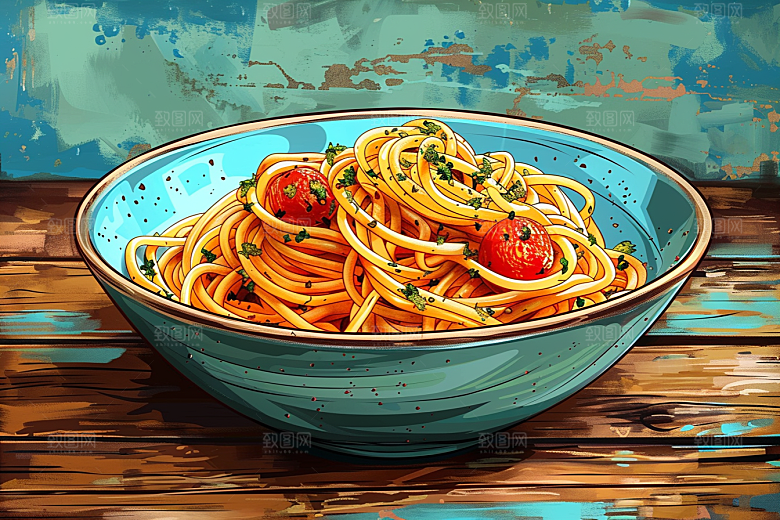 意大利面卡通美食插画