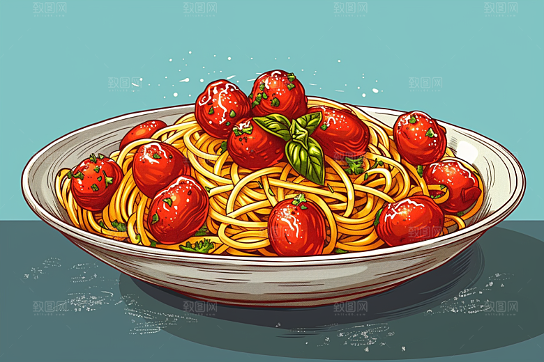 意大利面高清西餐插画