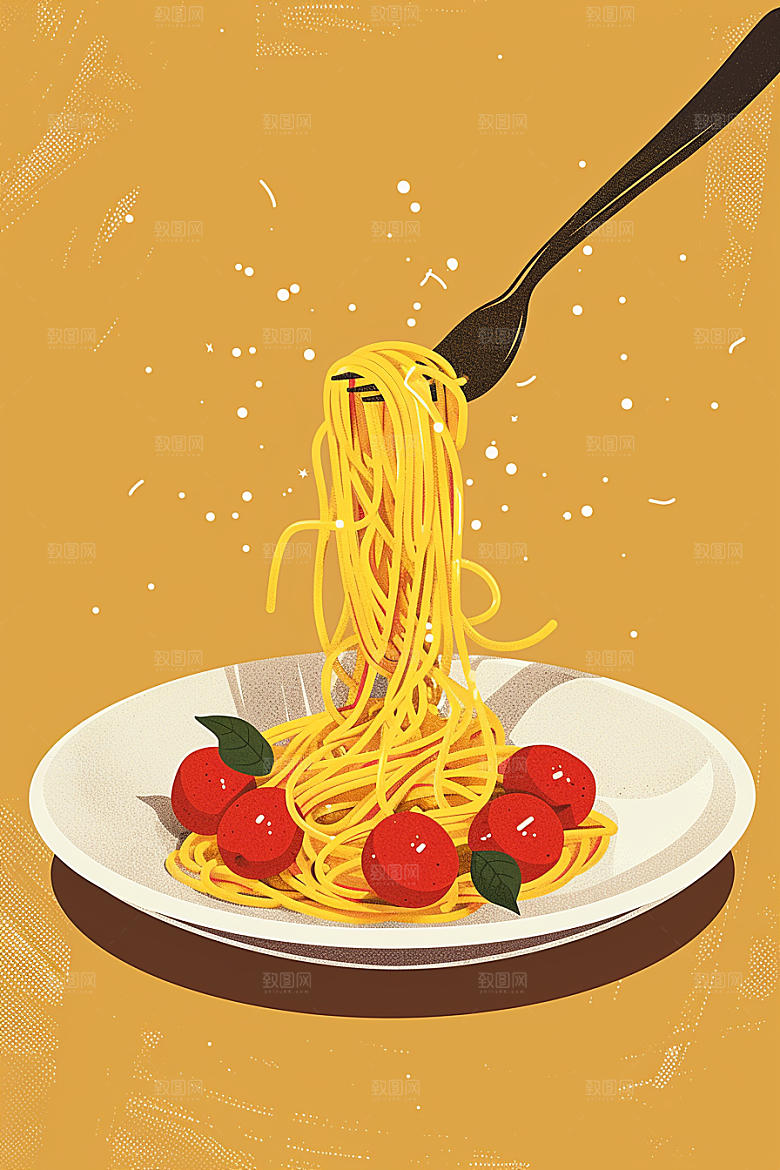 意大利面艺术感面条插画