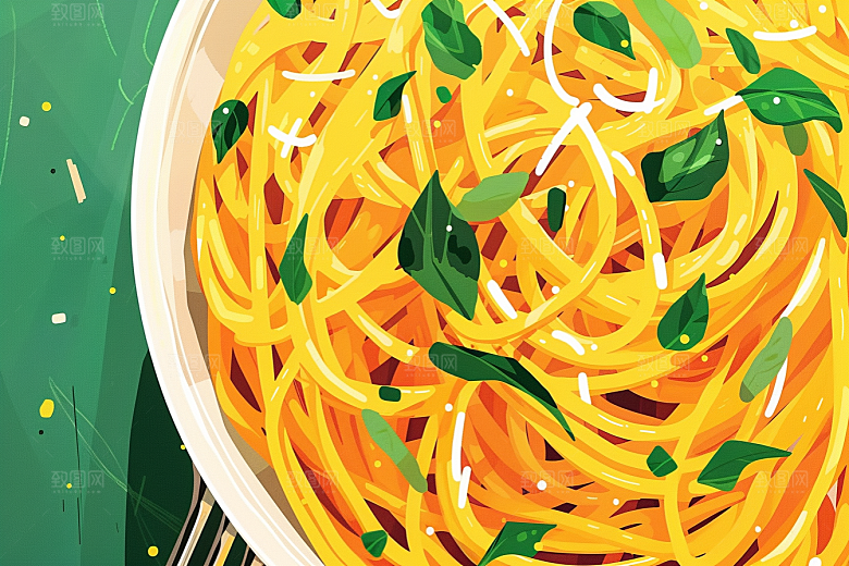 意大利面面食清新插画