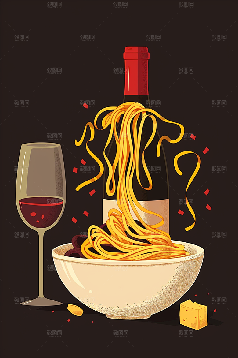 意大利面卡通面条插画