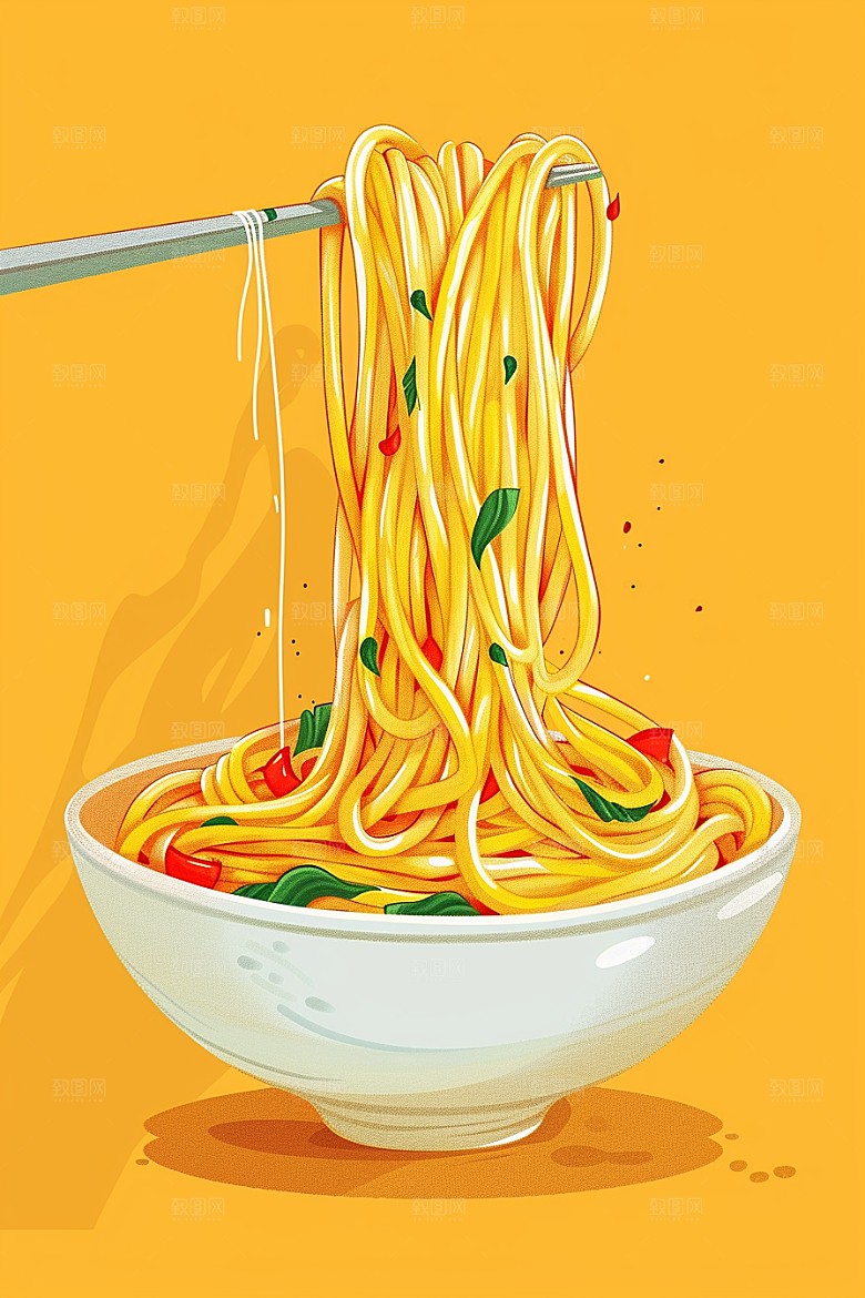 意大利面艺术感美食插画