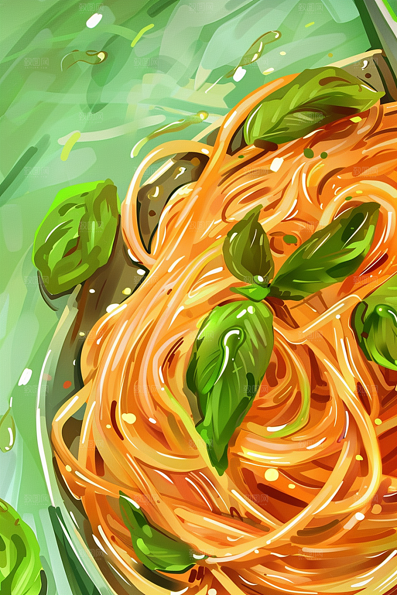 意大利面彩色肉酱面插画