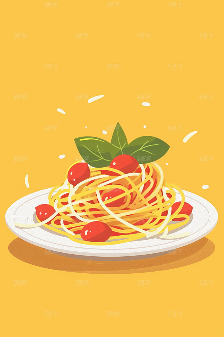 意大利面美食彩色插画