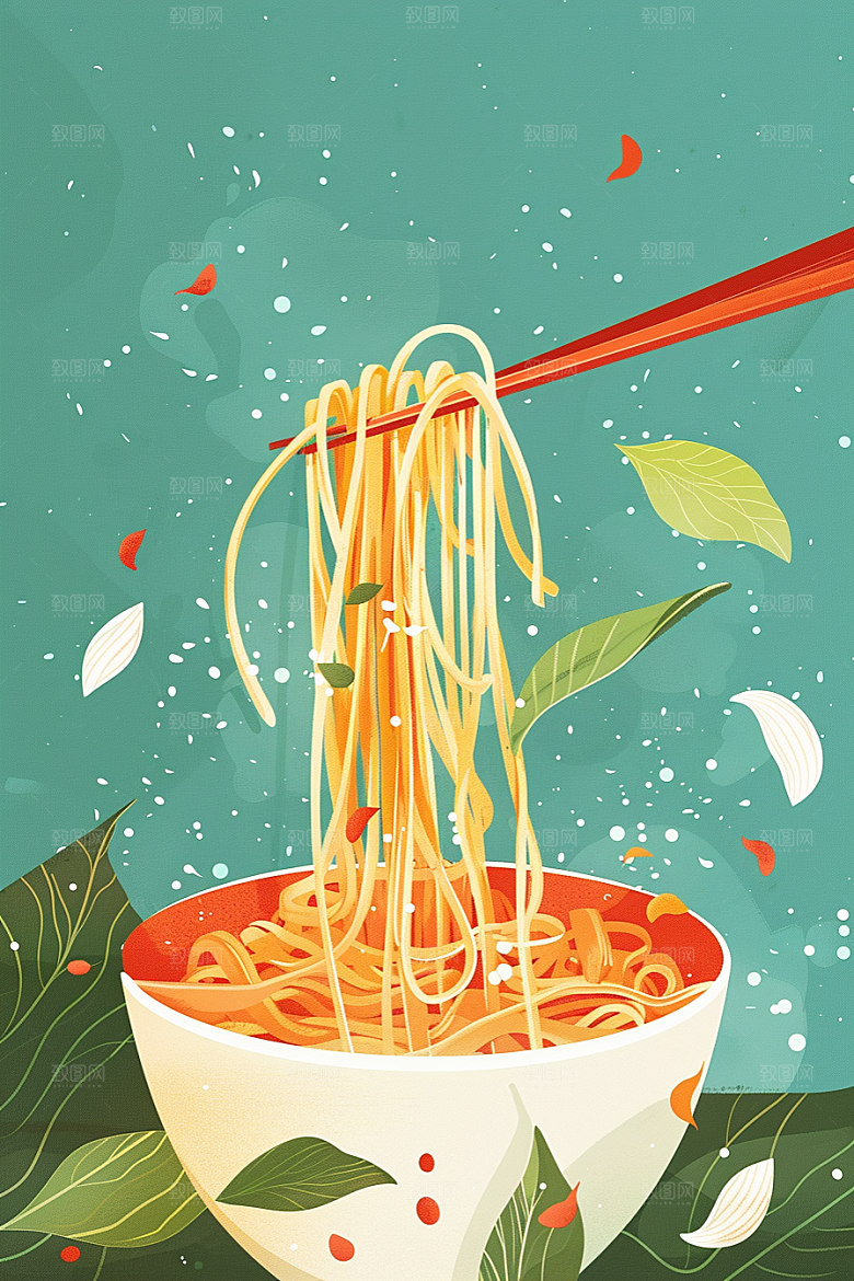 意大利面手绘彩色插画