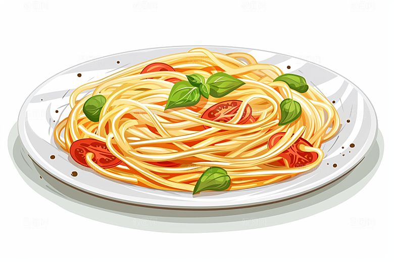 意大利面卡通肉酱面插画