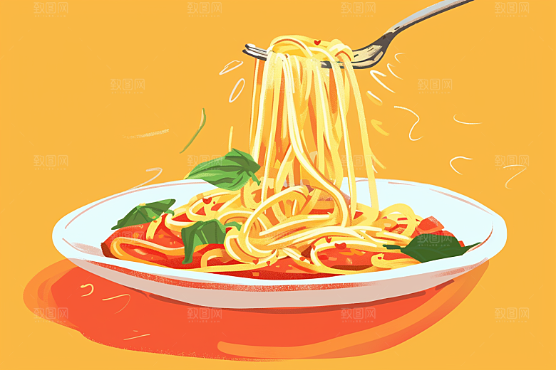 意大利面美食高清插画