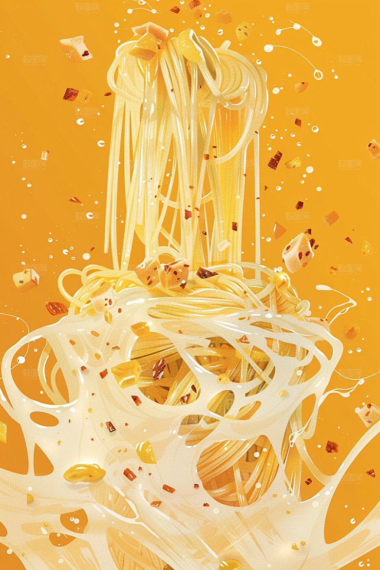 意大利面艺术感绘本风插画