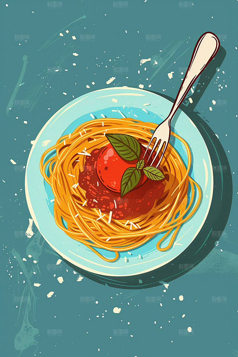 意大利面美食绘本风插画