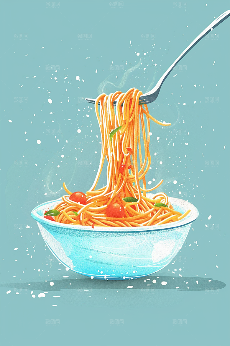 意大利面西餐清新插画