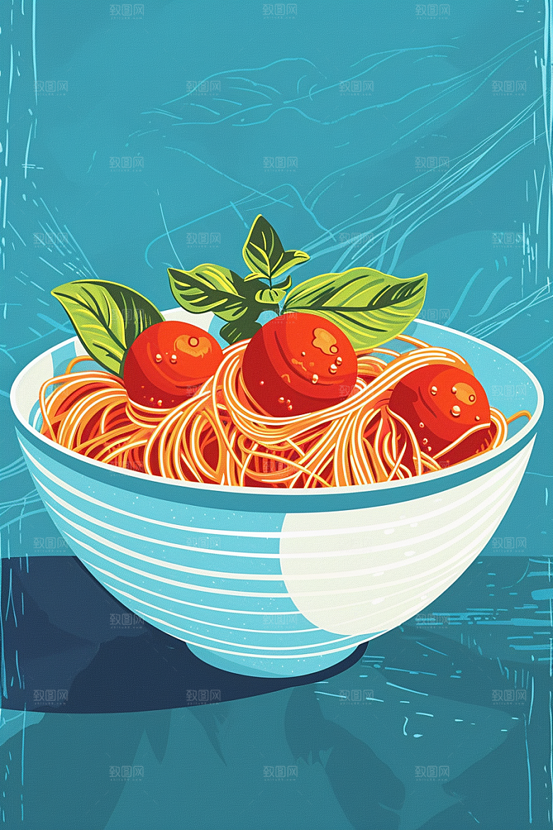 意大利面清新彩色插画