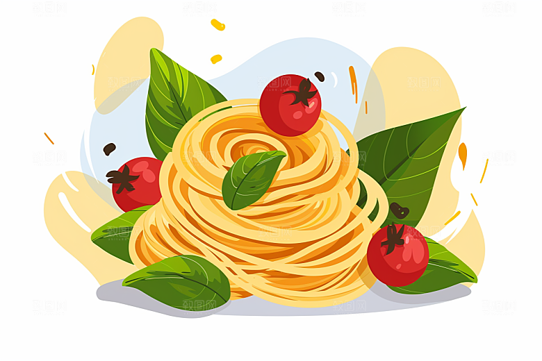 意大利面美食西餐插画