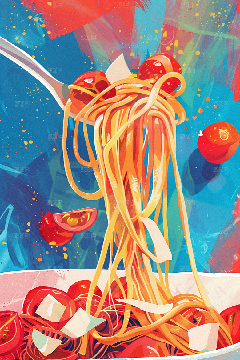 意大利面美食面食插画
