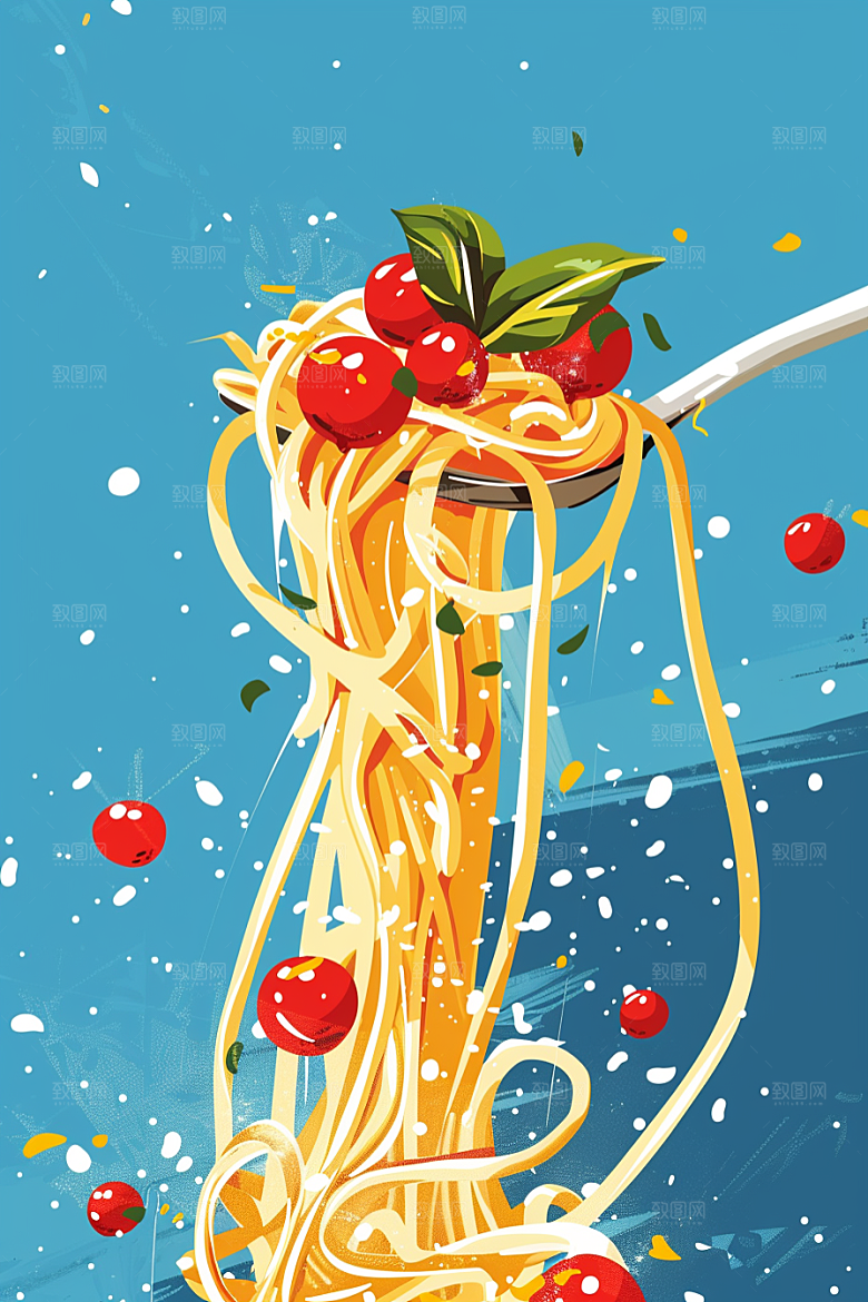 意大利面面食彩色插画