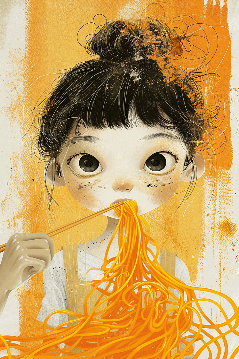 意大利面绘本风肉酱面插画