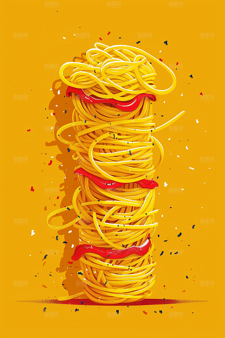 意大利面肉酱面彩色插画