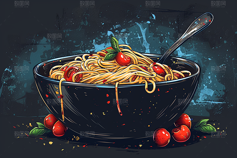 意大利面面食清新插画