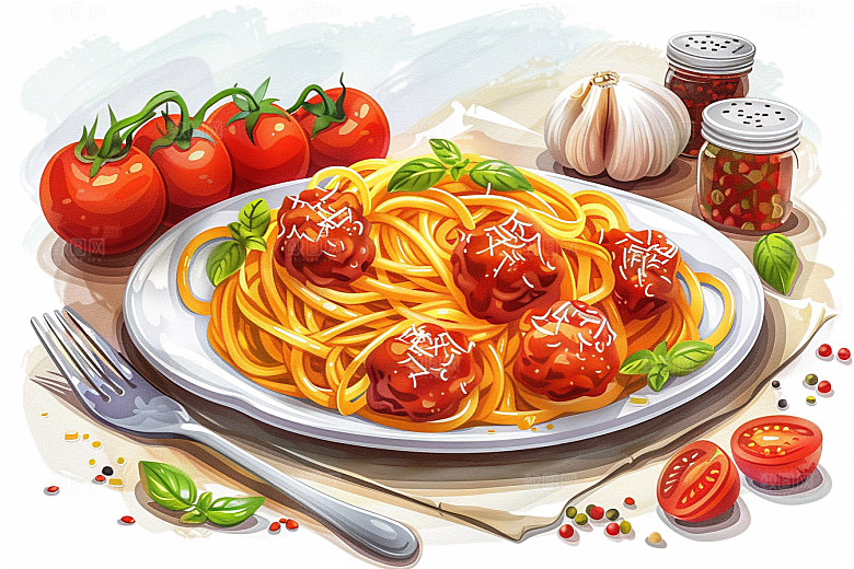 意大利面肉酱面高清插画
