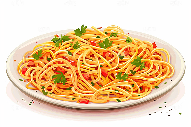 意大利面艺术感美食插画