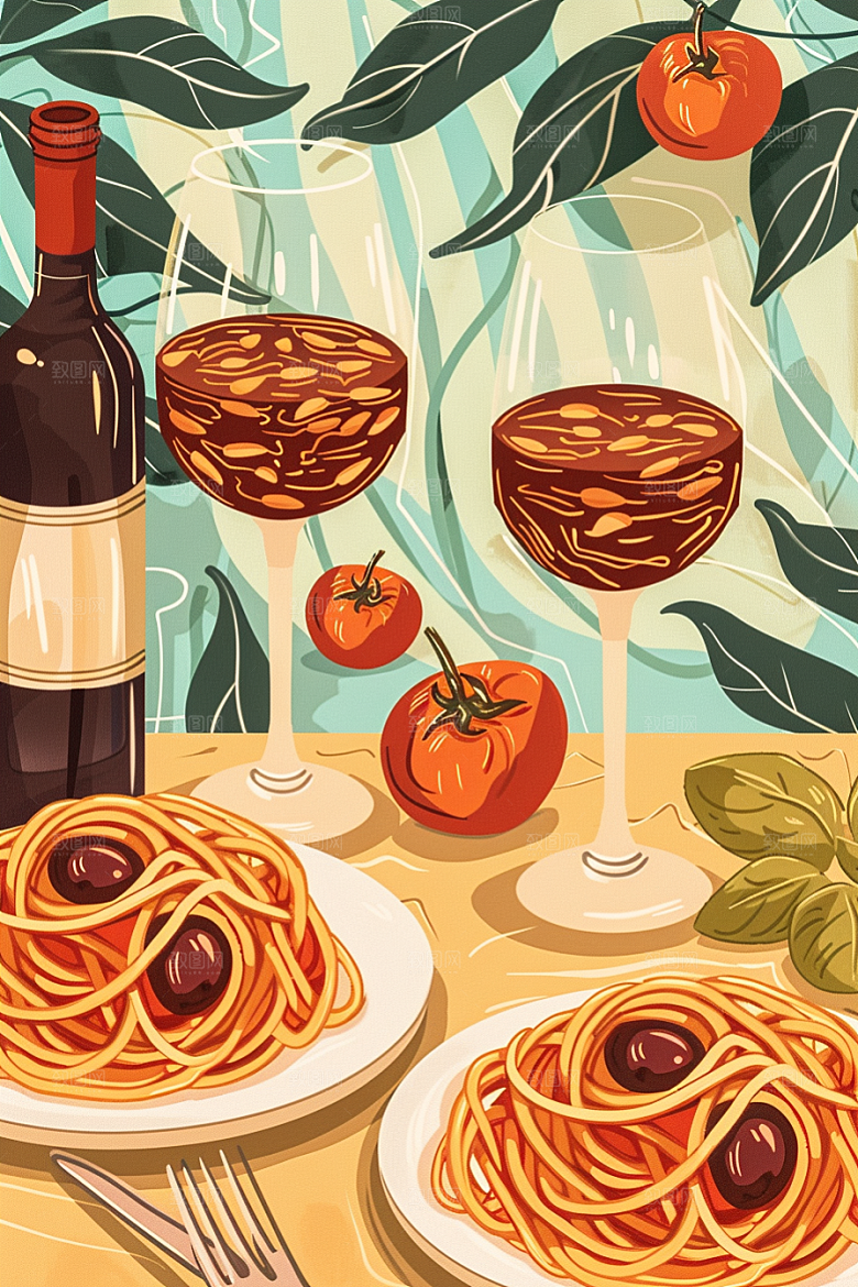 意大利面高清肉酱面插画