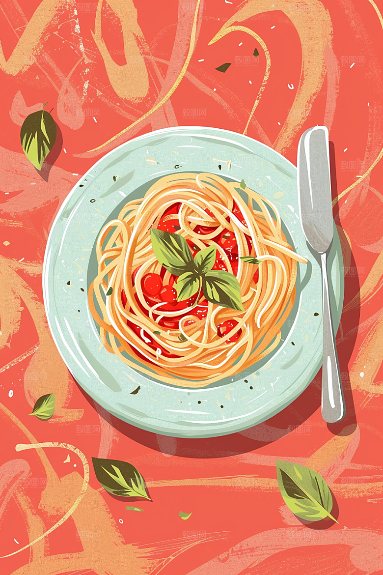 意大利面艺术感高清插画