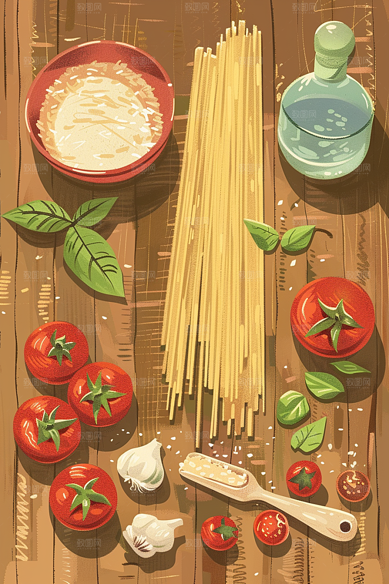 意大利面卡通艺术感插画