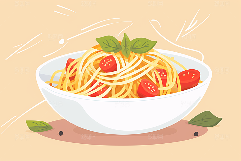 意大利面面条艺术感插画