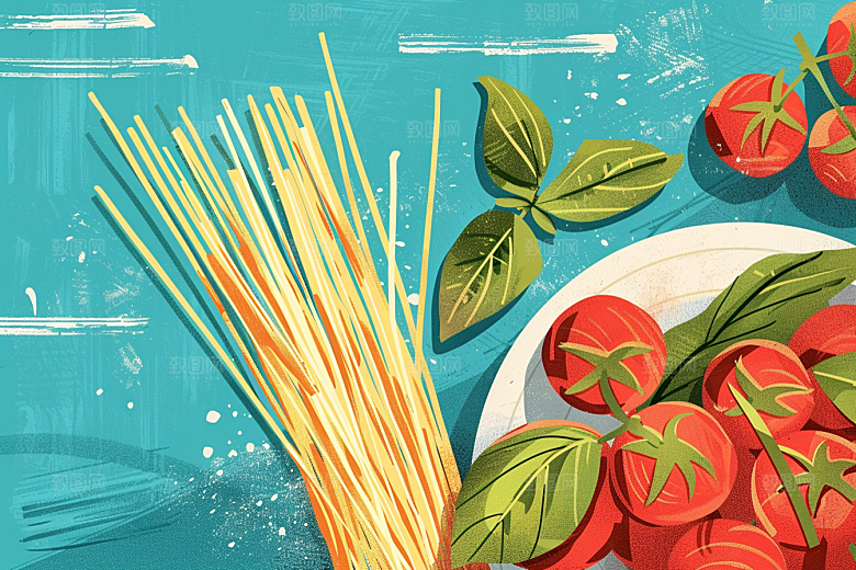 意大利面面食彩色插画