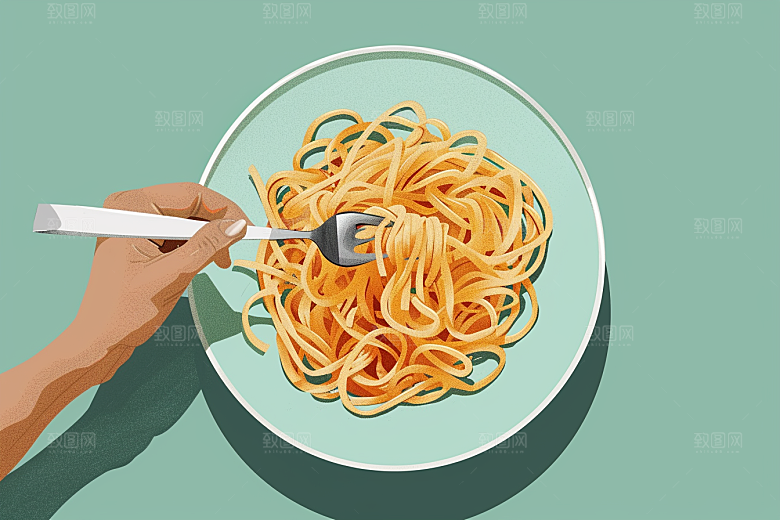 意大利面彩色绘本风插画
